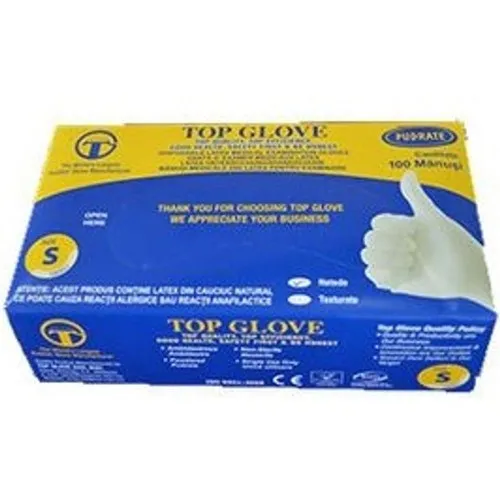 Manusi Examinare Latex Albe Usorpudrate S x 100 - Top Glove