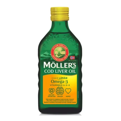Moller's Ulei din ficat de cod Omega-3 cu gust de lamaie, 250 ml, Orkla Health