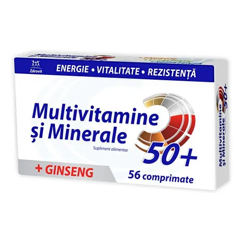 Multivitamine si Minerale cu Ginseng 50+, 56 comprimate, Zdrovit