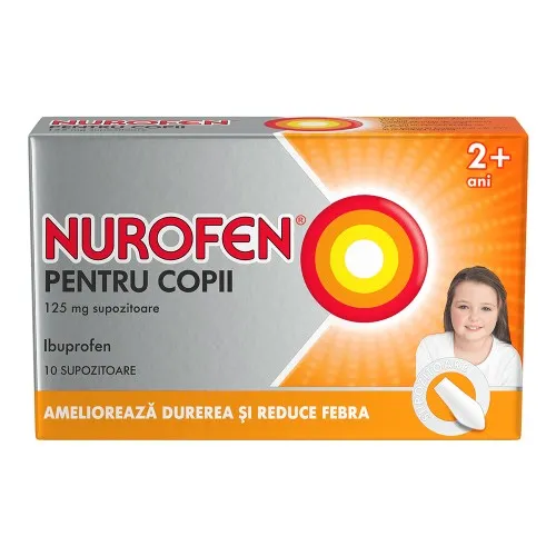 Nurofen pentru copii 2-6 ani, 125 mg, 10 supozitoare, Reckitt Benckiser