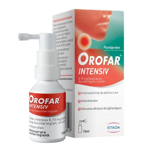 Orofar Intensiv spray bucofaringian, solutie, 8,75 mg/ doza, 15 ml, Stada