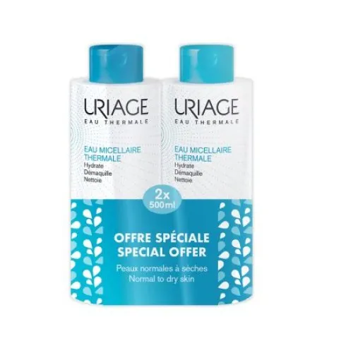 Pachet Apa micelara termala pentru ten normal-uscat, 500 ml + 500 ml, Uriage