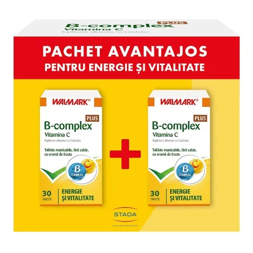 Pachet B complex Plus Vitamina C, aroma de fructe, 30 capsule + 30 capsule, Walmark