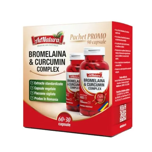 Pachet Bromelaina si Curcumin complex, 60+30 capsule, AdNatura