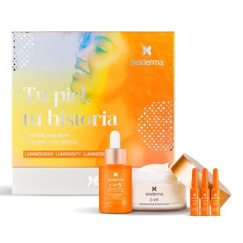 Pachet crema C-Vit x 50 ml + ser lipozomal C-vit x 30 ml + Ser C-vit 3 fiole Intensive x 1.5 ml, Sesderma