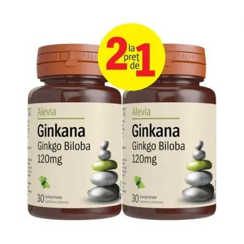 Pachet Ginkana Ginkgo Biloba 120mg, 30 comprimate, Alevia (1+1)