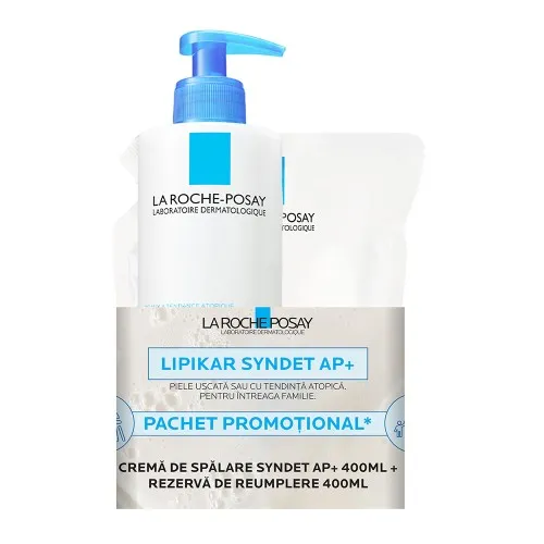 Pachet Lipikar Syndet AP+ Crema de Spalare, 400ml + Refill, 400ml, La Roche Posay