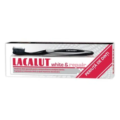Pachet Pasta de dinti Lacalut White & Repair, 75 ml + Periuta de dinti Lacalut Black Edition, Theiss Naturwaren