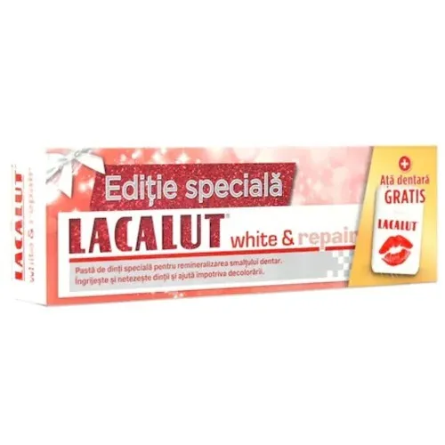 Pachet Pasta de dinti White&Repair, 75ml + Ata dentara Gratis, Lacalut