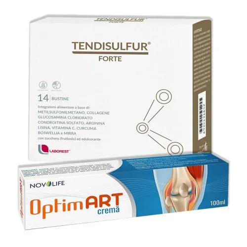 Pachet Tendisulfur Forte, 14 plicuri, Laborest Italia & Crema pentru articulatii si dureri musculare OptimArt, 100 ml, Novolife
