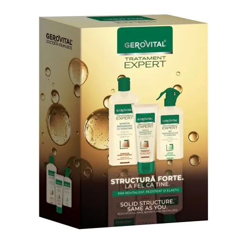 Pachet Tratament Expert Caseta (Sampon x 250ml +Masca x 150ml +Ser Termoprotector x 150ml), Gerovital