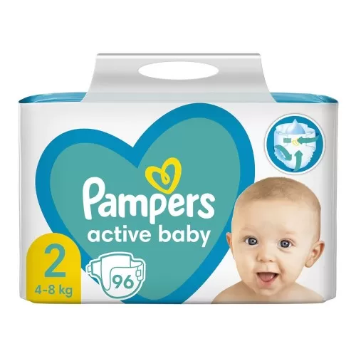 Scutece Active Baby, 4-8kg, Marimea 2, 96 bucati, Pampers