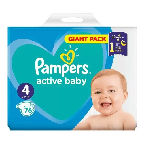 Scutece Active Baby, 9-14kg, Marimea 4, 76 bucati, Pampers