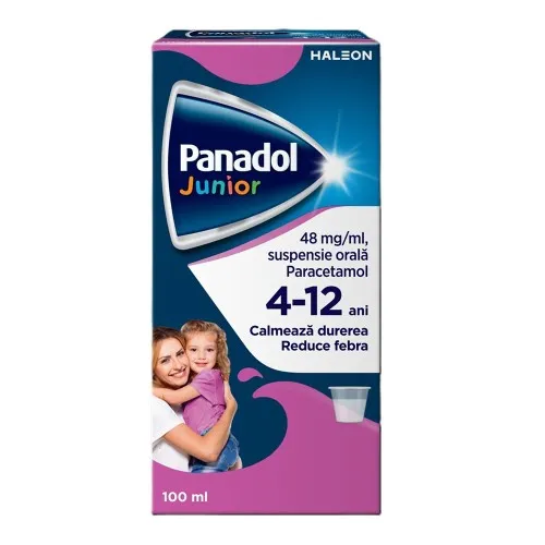 Panadol Junior suspensie orala 4-12 ani, 48 mg/ml suspensie orala, 100 ml, Haleon