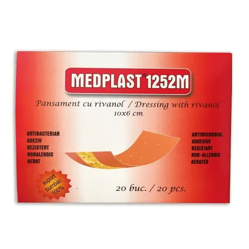 Pansament cu rivanol, 10 x 6cm, 20 bucati, Medplast