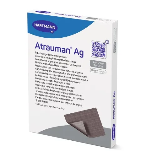 Pansament cu unguent neutru si argint, 5 x 5cm, 10 bucati, Atrauman
