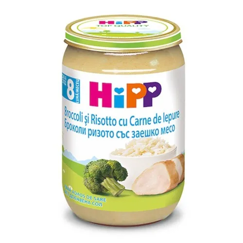 Piure de iepure cu brocoli si risotto, 220g, HiPP
