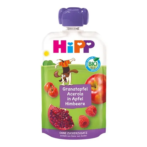 Piure din fructe cu rodie, acerola, mar si zmeura Hippis, 100g, Hipp