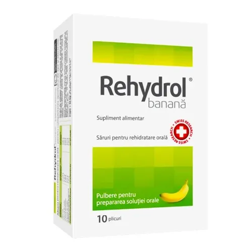 Saruri de rehidratare cu aroma de banana Rehydrol, 10 plicuri, Mba Pharma