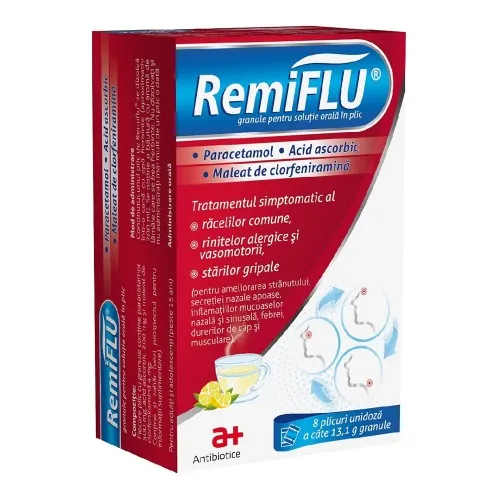 Remiflu, granule pentru solutie orala, 8 plicuri unidoza, Antibiotice SA