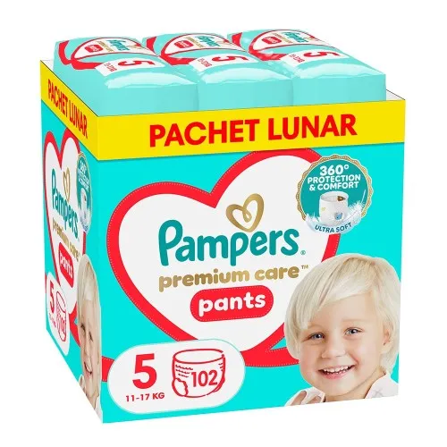 Scutece-chilotel Pampers Premium Care Pants XXL Box Marimea 5, 12-17 kg, 102 bucati