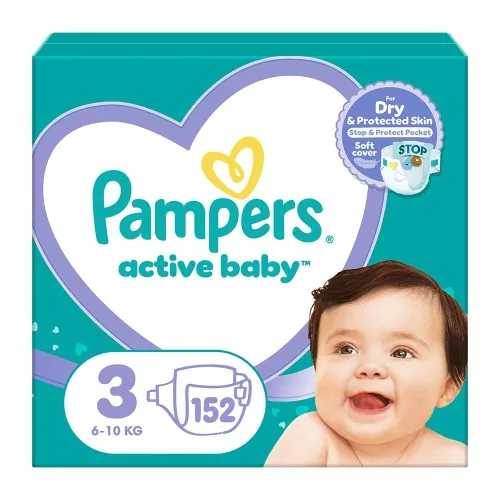 Scutece Pampers Active Baby Mega Box Marimea 3, 6-10 kg, 152 bucati