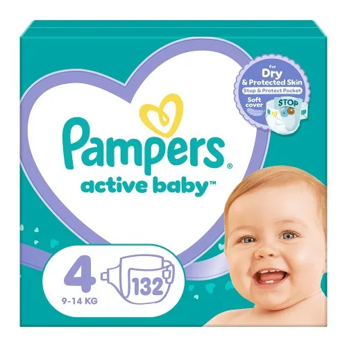 Scutece Pampers Active Baby Mega Box Marimea 4, 9-14 kg, 132 bucati