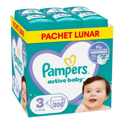 Scutece Pampers Active Baby XXL Box, Marimea 3, 6 -10 kg, 208 bucati