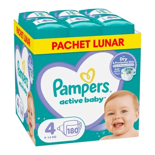 Scutece Pampers Active Baby XXL Box, Marimea 4, 9 -14 kg, 180 bucati