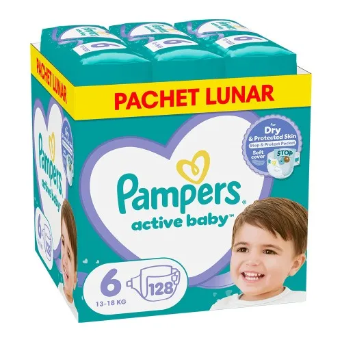 Scutece Pampers Active Baby XXL Box, Marimea 6, 13 -18 kg, 128 bucati