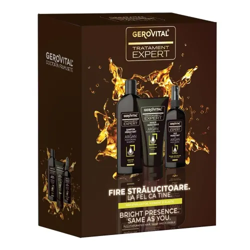 Set Tratament Expert Sampon Argan, 250ml + Masca, 150ml + Ulei Hidratant, 100ml, Gerovital