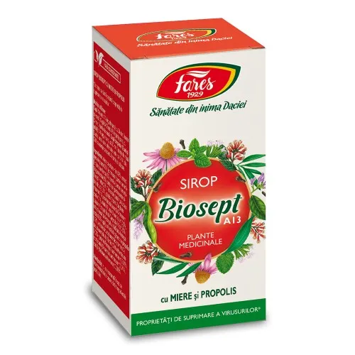 Sirop Biosept sirop miere, vitamina C si propolis, 100 ml, Fares