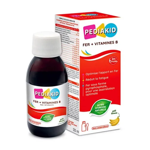 Sirop cu gust de banane Fier+Vitamine B, 125 ml, Pediakid