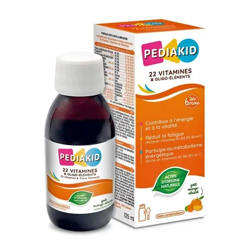 Sirop cu gust de portocale si caise 22 de Vitamine si Oligoelemente, 125 ml, Pediakid