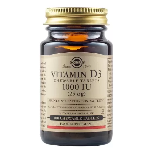 Vitamina D3 1000 UI, 100 tablete masticabile, Solgar