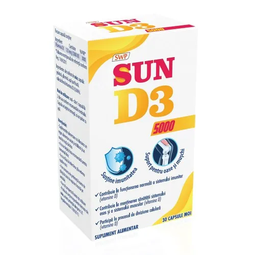 Sun D3 5000 UI, 30 capsule moi, Sun Wave Pharma