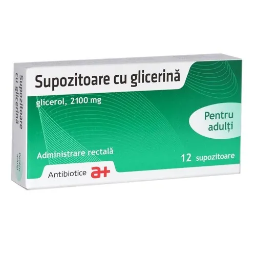 Supozitoare cu glicerina adulti, 2100 mg, 12 supozitoare, Antibiotice SA, Antibiotice SA
