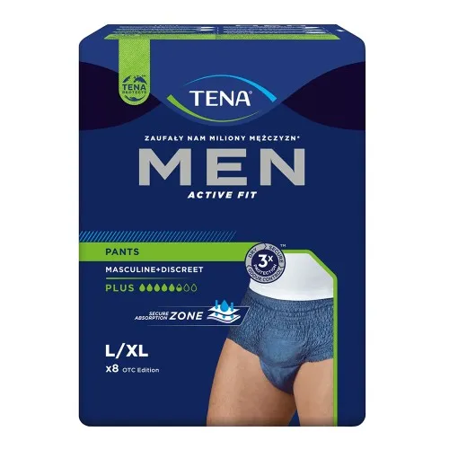 Scutece tip chilot pentru barbati Active Fit Pants Plus Blue Men, L/XL, 8 bucati, Tena