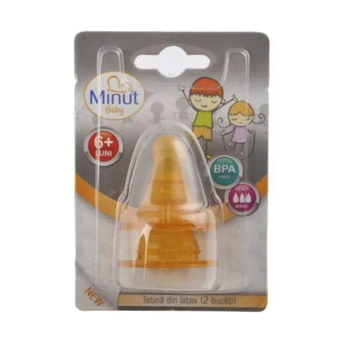 Tetina din latex in cruce 6 luni+ Baby, 2 bucati, Minut