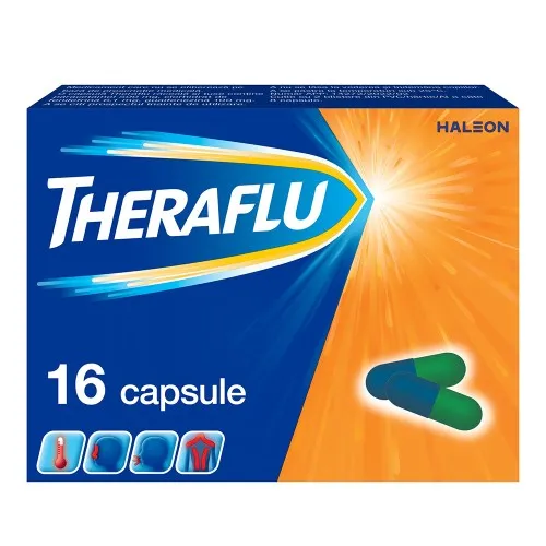 Theraflu raceala si tuse, 500 mg/6,1 mg/100 mg, 16 capsule, Haleon