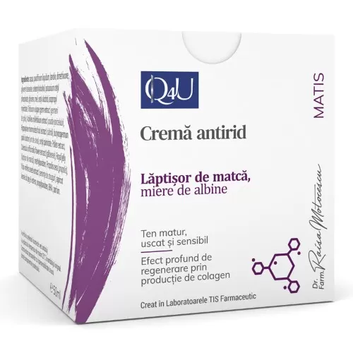 Crema antirid de noapte, laptisor de matca si miere Matis Q4U, 50 ml, Tis Farmaceutic