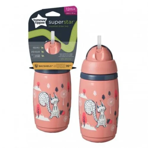 Tommee Tippee TT0395 Cana cu Pai Izoterma cu Protectie Bacshield Roz +12 luni x 266ml