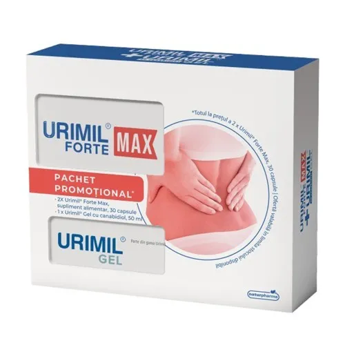 Pachet Urimil Forte Max + Urimil Gel cu canabidiol, 2 x 30 capsule + 50ml, NaturPharma