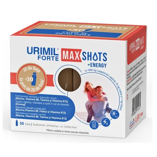 Urimil Forte Max Shots +Energy, 30 fiole x 10 ml, NaturPharma