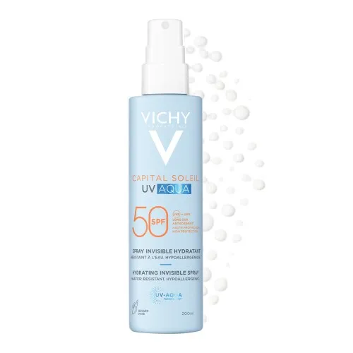 Spray hidratant pentru fata si corp cu protectie solara SPF 50 Capital Soleil UV Aqua, 200 ml, Vichy