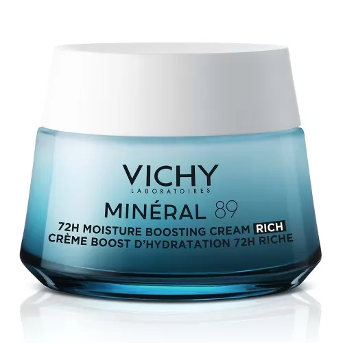 VICHY MINERAL 89 Crema intens hidratanta 72H, cu acid hialuronic si niacinamida, ten uscat, 50 ml