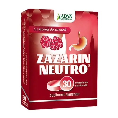 Zazarin Neutro Aroma Zmeura, 30 comprimate masticabile, Adya