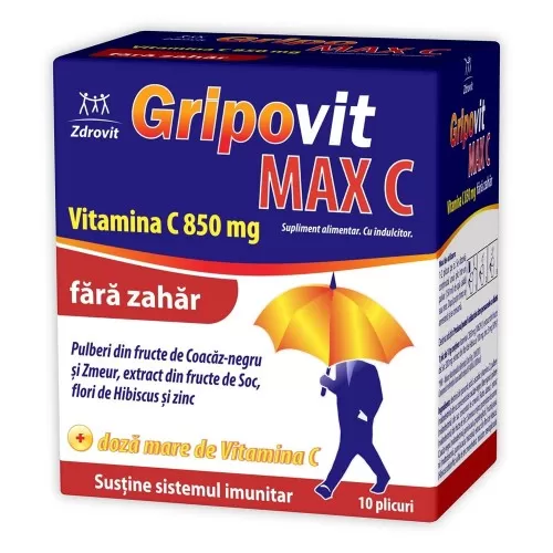 Gripovit Max C fara zahar, 10 plicuri, Zdrovit