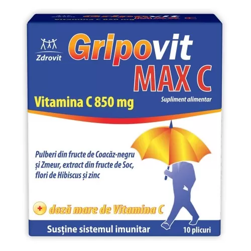 Gripovit Max C cu pulberi din fructe, 10 plicuri, Zdrovit