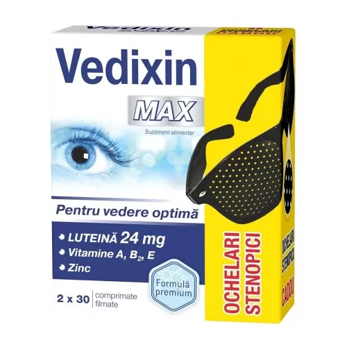 Pachet Vedixin MAX, 30 comprimate + 30 comprimate + Ochelari stenopici, Zdrovit